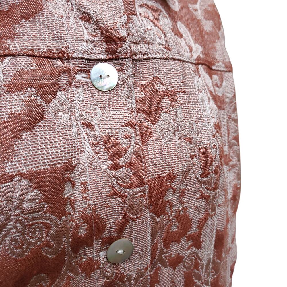 Chico's Sz 2 Red Tan Floral Damask Tapestry Jacket Pockets Collar Chicos Sz L 12 - Picture 5 of 14